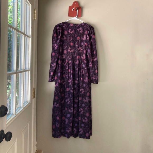 Vintage Laura Ashley Purple Floral Corduroy Puff Sleeve Dress 8 - Picture 4 of 7